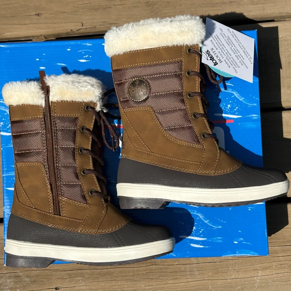 NEW Totes Kids Youth Unisex Waterproof Tan Winter Fur Casual Snow Boot - 13 , 1